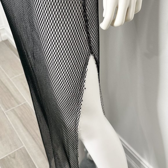 Jade Swim Mesh Open Knit Maxi Skirt with High Slit Black & White Womens Size M/L - Picture 11 of 16